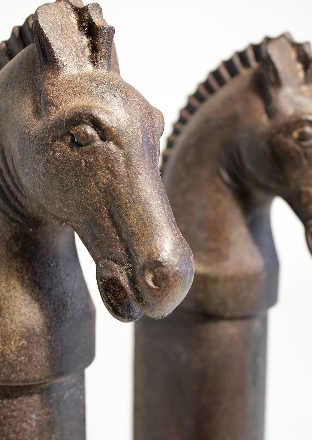 Art Deco Cast Iron Decorative Horse Andirons 4