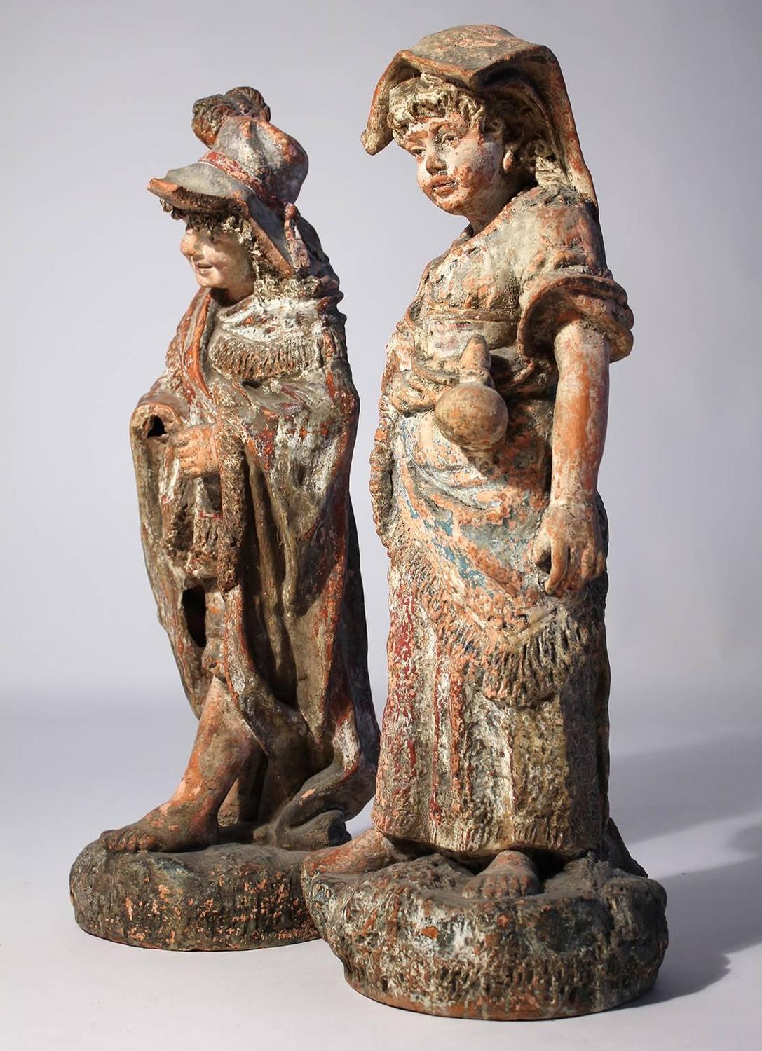 Antique Terracotta French Renaissance Garden Sculpture Statues For Sale
