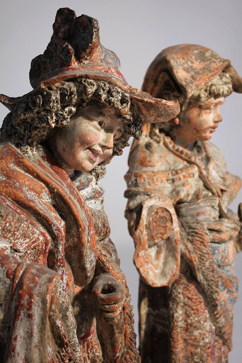 European Antique Terracotta French Renaissance Garden Sculpture Statues For Sale
