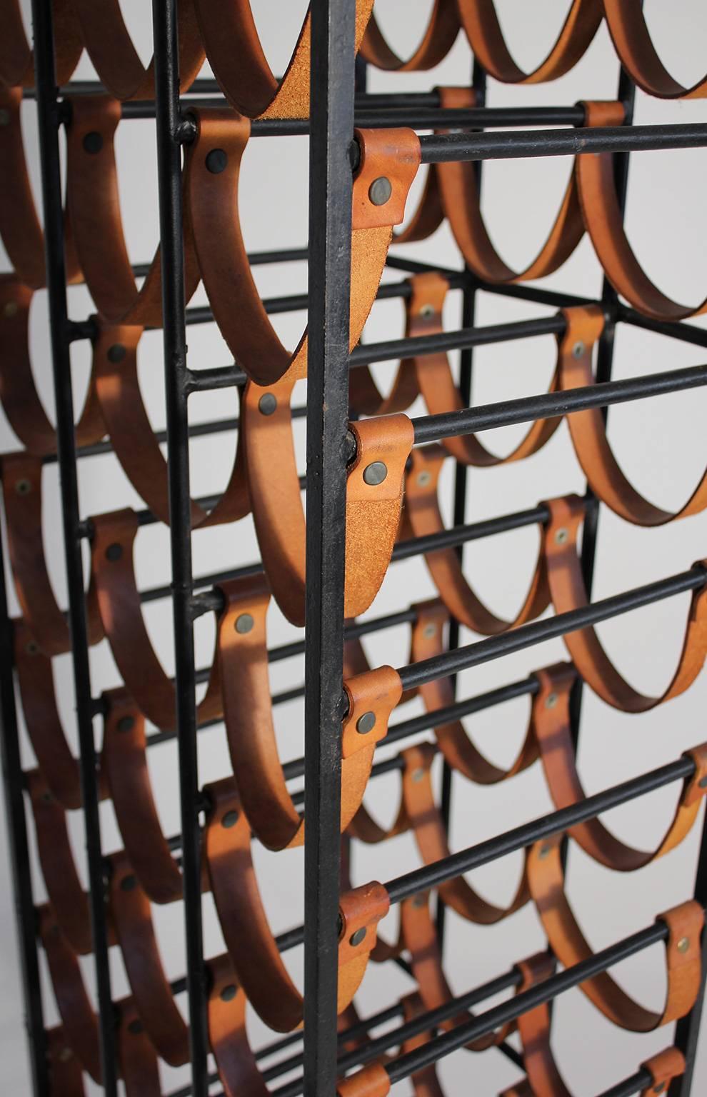 Mid-Century Modern Arthur Umanoff Modernist Iron and Leather Wine Rack