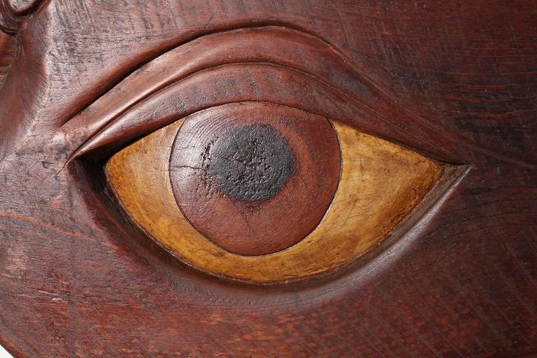 Folk Art Carved and Painted Wood Eye Sculptural Relief at 1stdibs