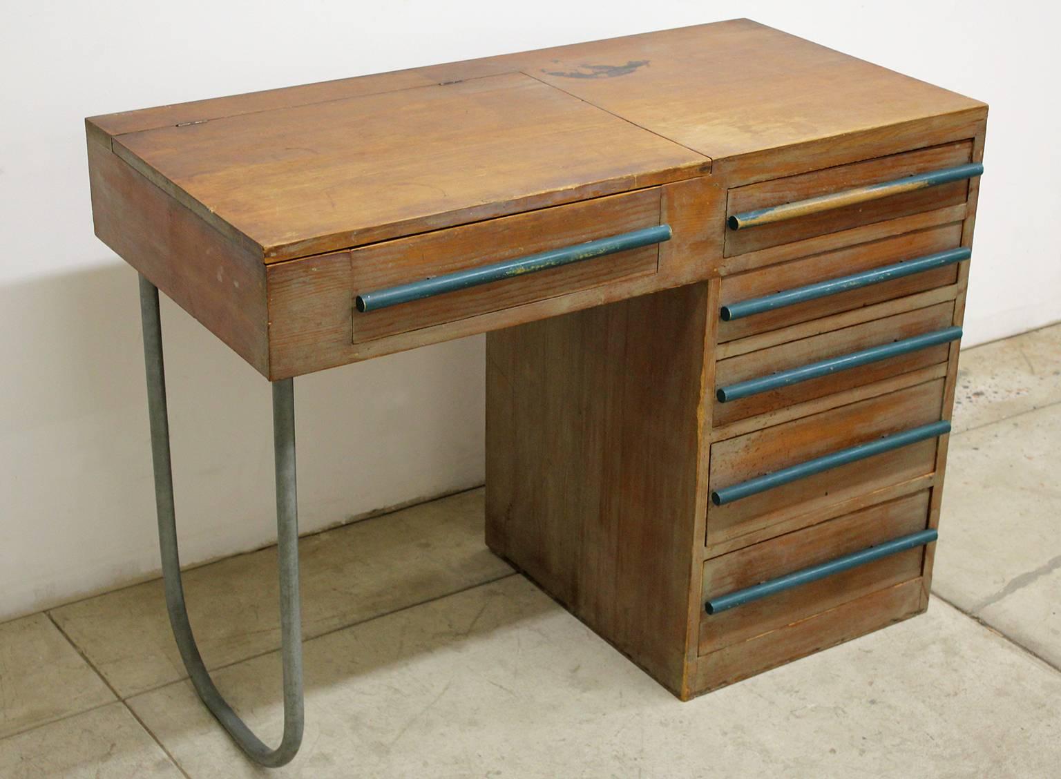 American 1940s Modern Custom Built Redwood Vanity Desk