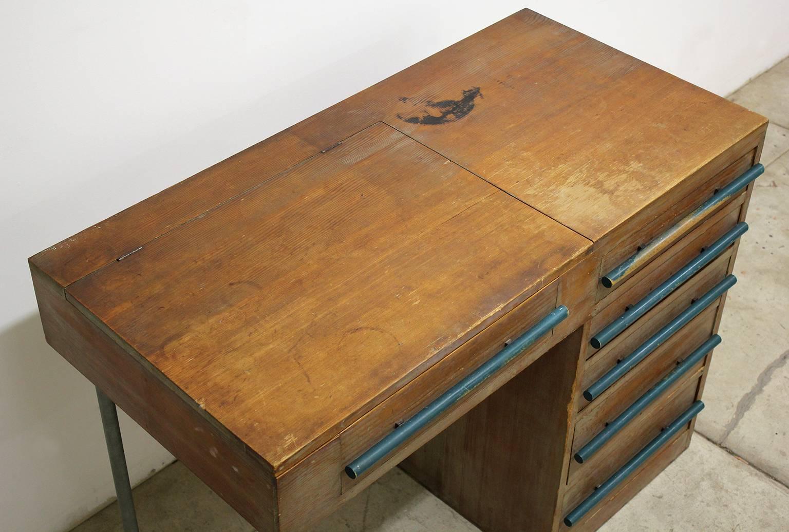 1940s Modern Custom Built Redwood Vanity Desk 1