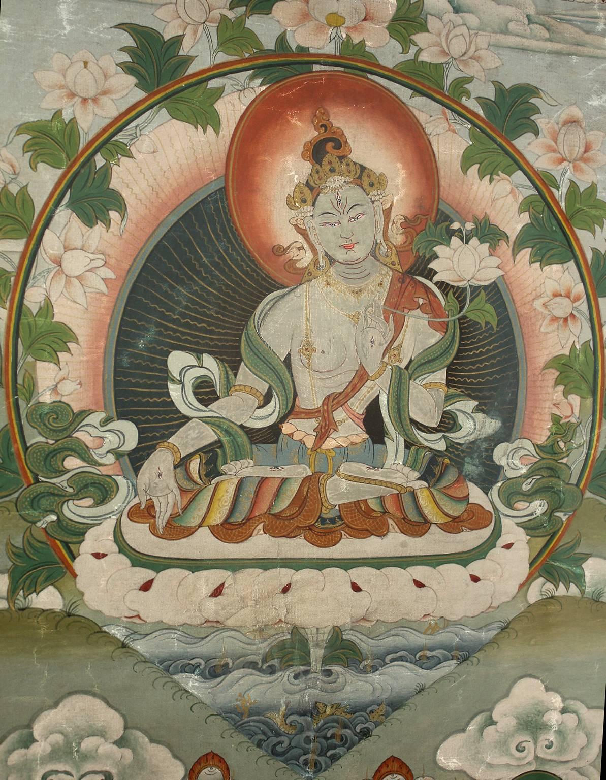 19th Century Antique Thangka Painting with Seated Tara