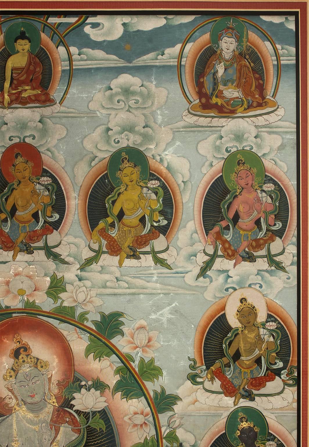 Antique Thangka Painting with Seated Tara 1