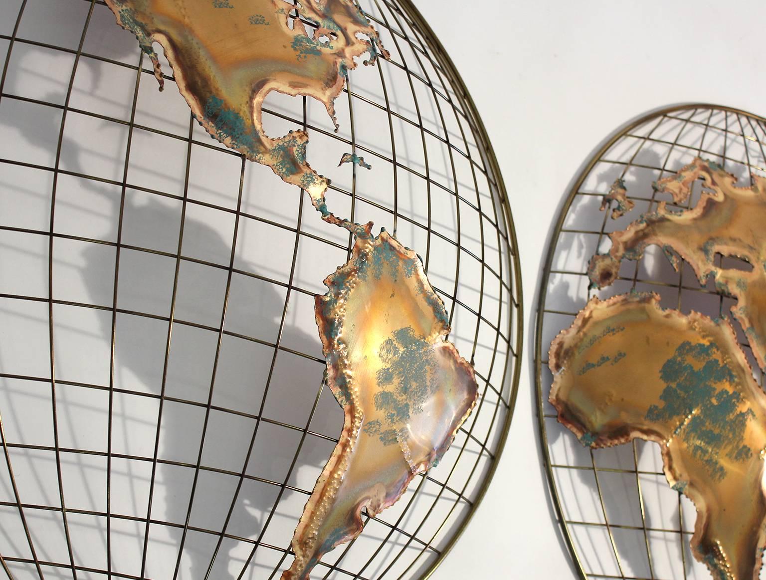 20th Century Curtis Jere Modernist World Map/Globe Sculpture
