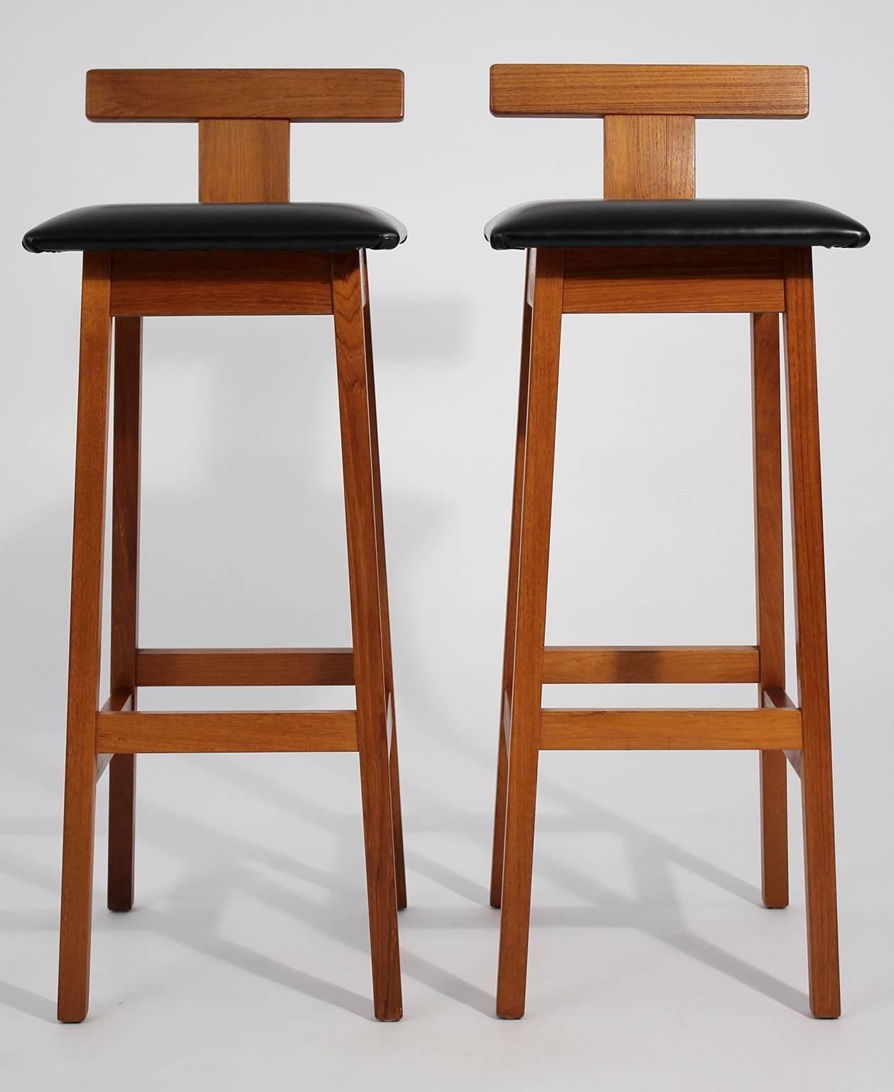 Dyrlund Modernist Solid Teak Danish Bar Stools In Excellent Condition In San Diego, CA