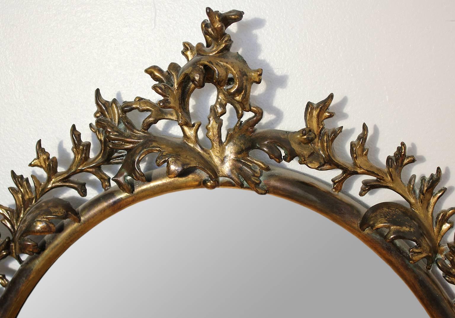 Antique French Bronze Baroque Wreath Oval Mirror In Excellent Condition In San Diego, CA