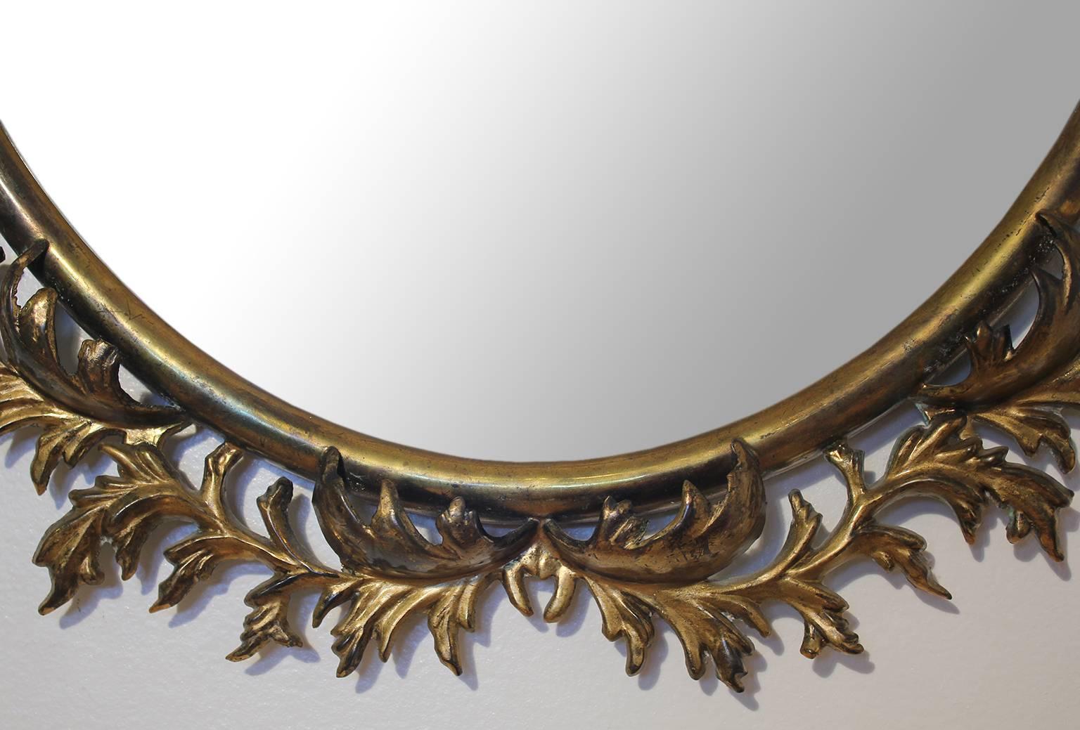 19th Century Antique French Bronze Baroque Wreath Oval Mirror