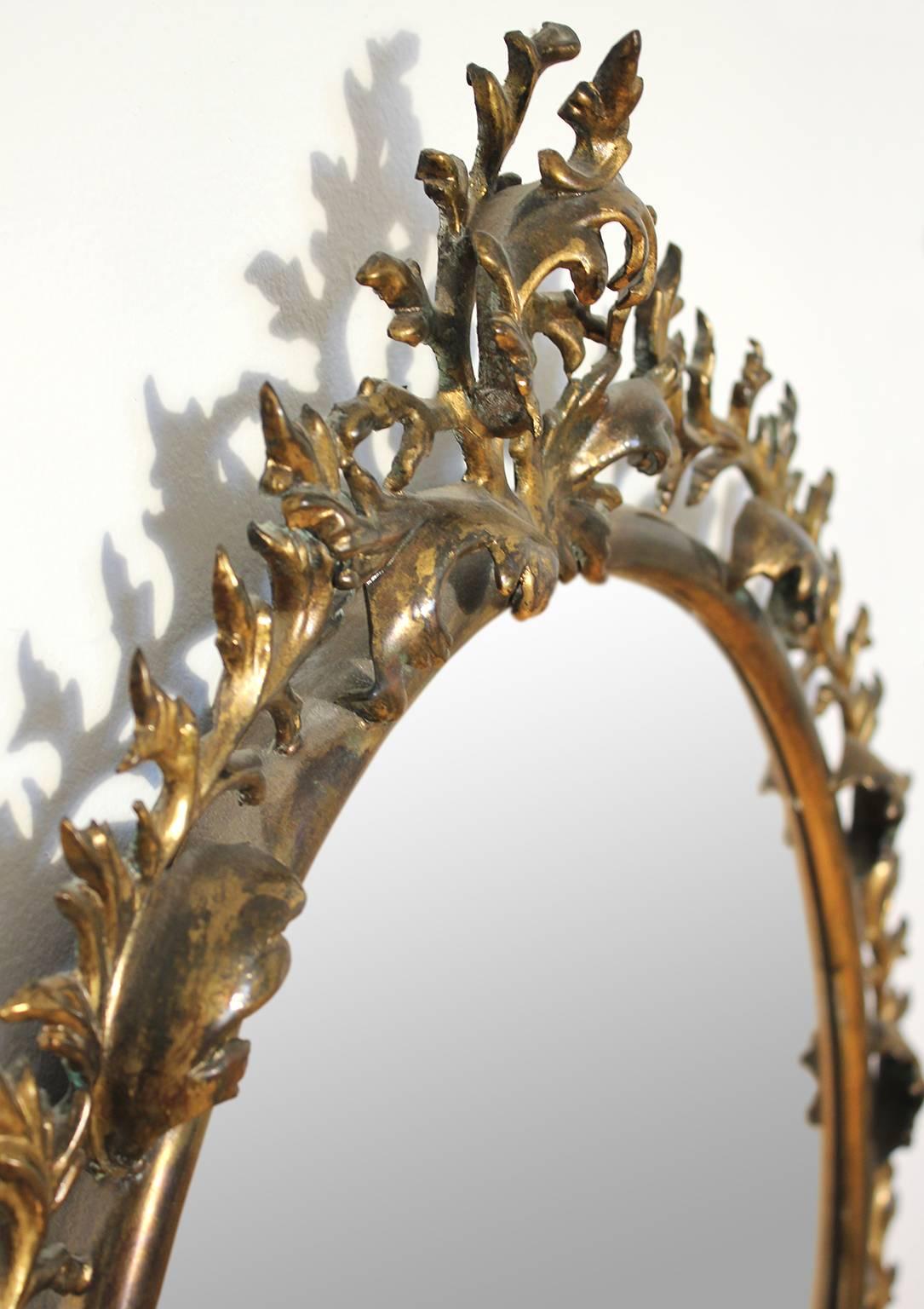 Antique French Bronze Baroque Wreath Oval Mirror 2