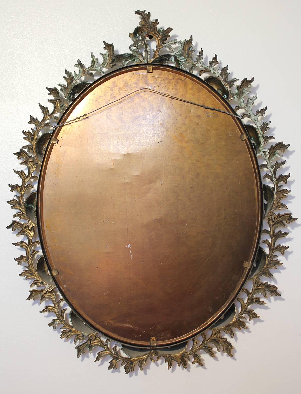 Antique French Bronze Baroque Wreath Oval Mirror 3