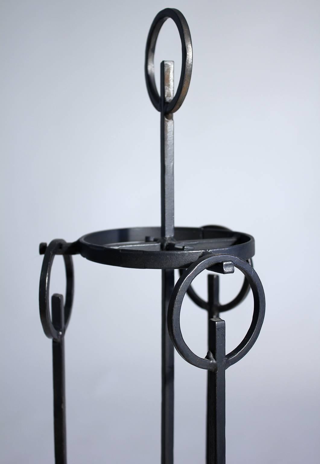 Erik Hogland Attributed Wrought Iron Modernist Fire Tools In Excellent Condition In San Diego, CA