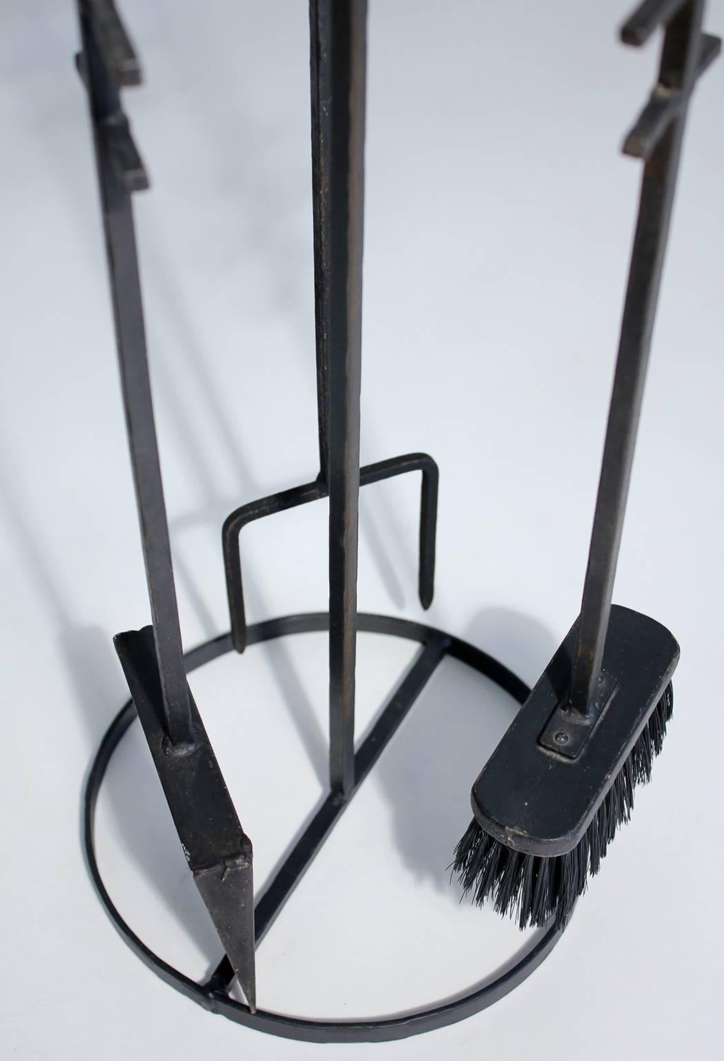 Erik Hogland Attributed Wrought Iron Modernist Fire Tools 1