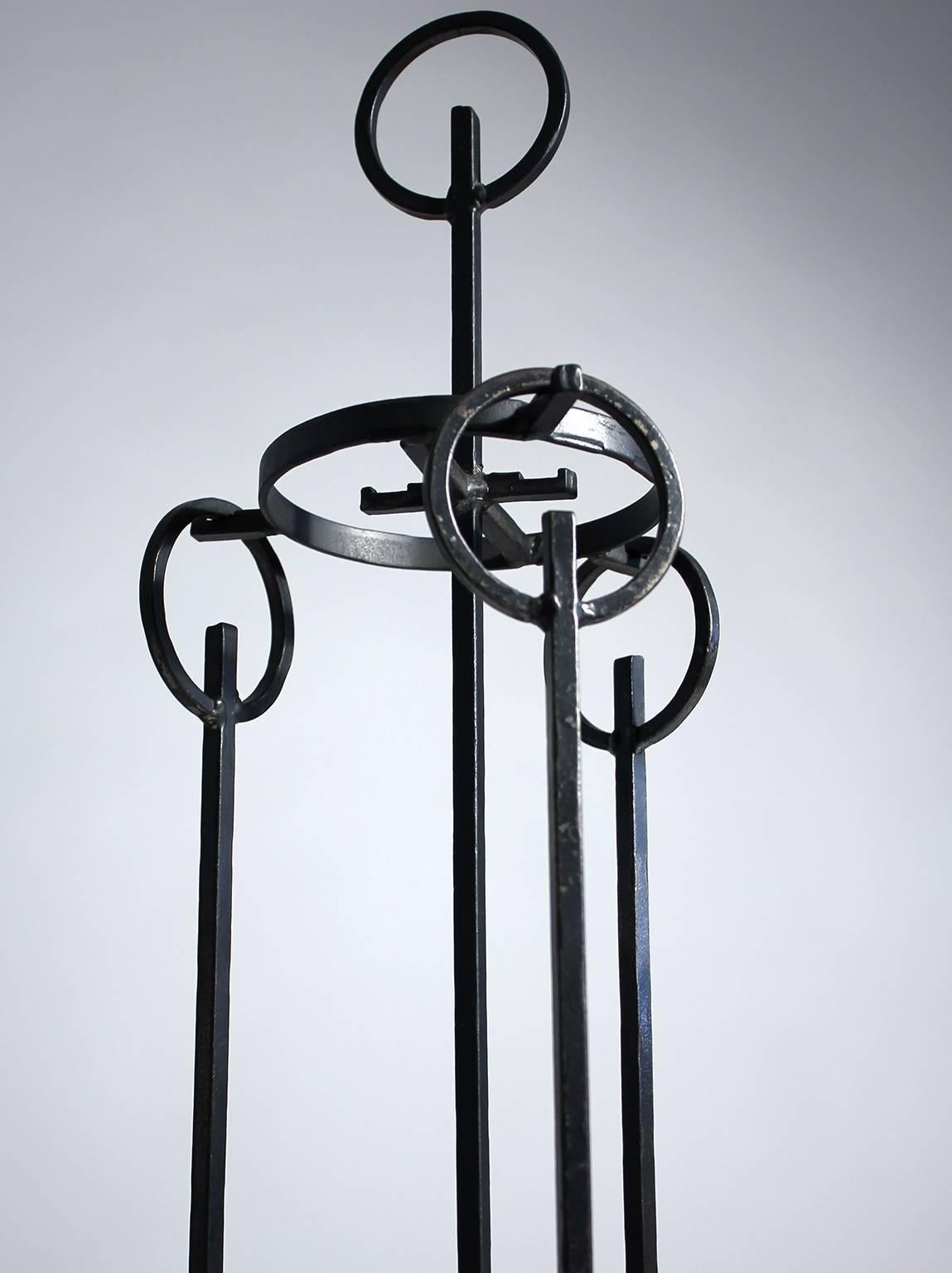 Erik Hogland Attributed Wrought Iron Modernist Fire Tools 3