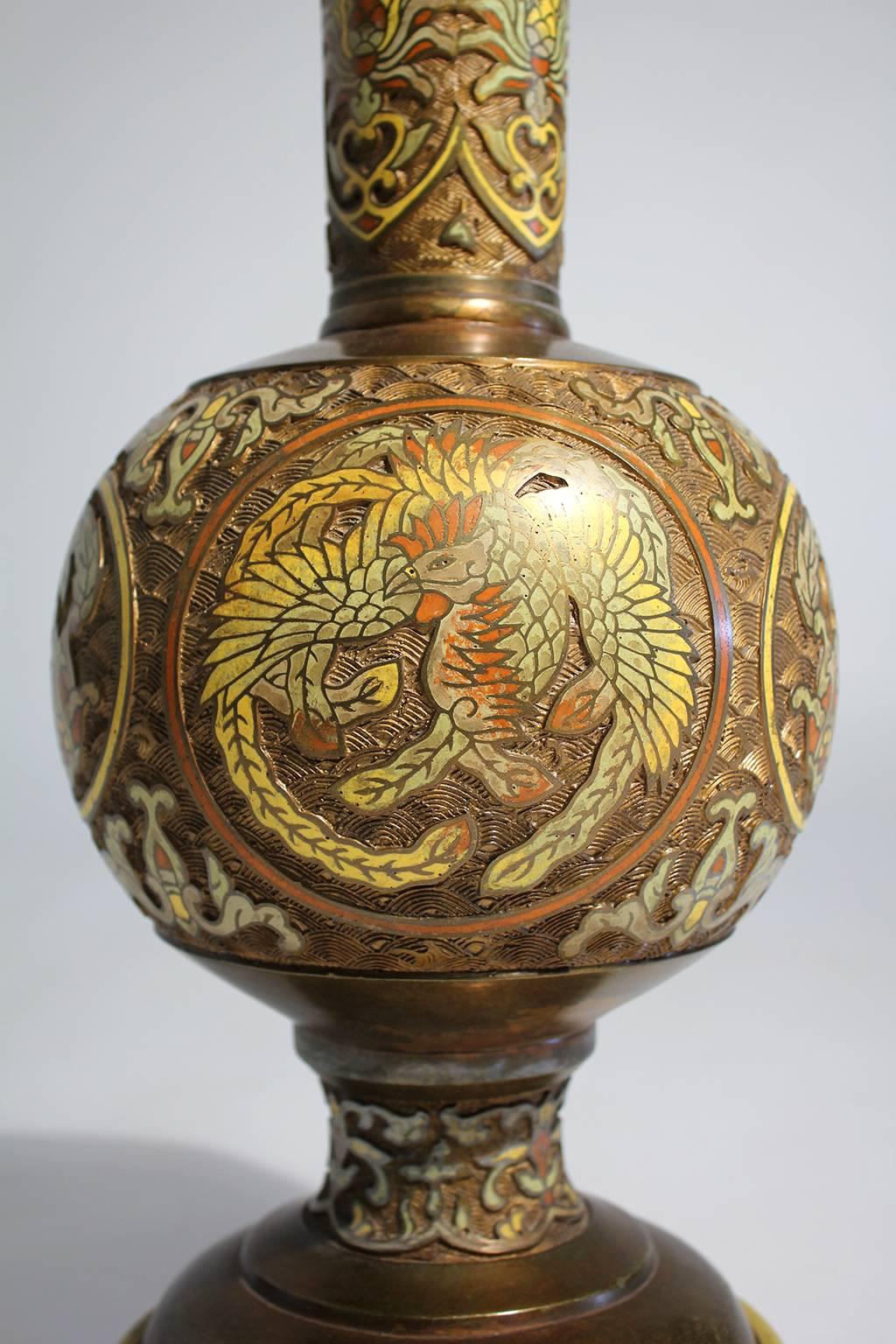 American Chinese Bronze Cloisonne Lamp by Marbro For Sale
