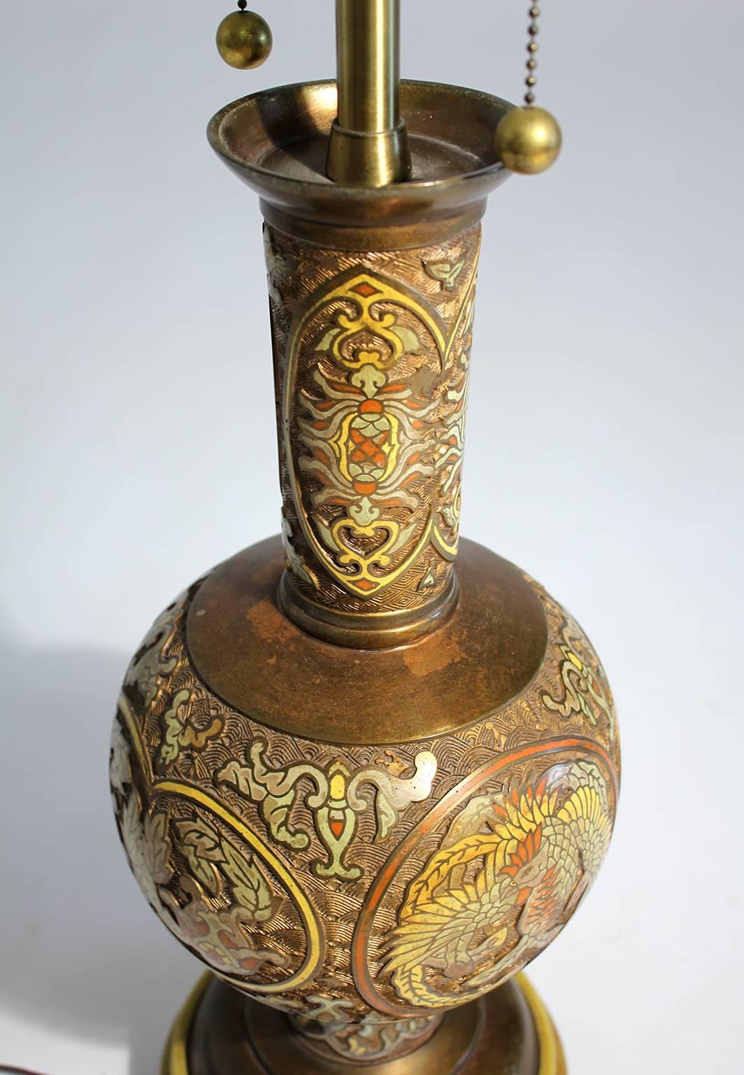 Chinese Bronze Cloisonne Lamp by Marbro In Excellent Condition For Sale In San Diego, CA