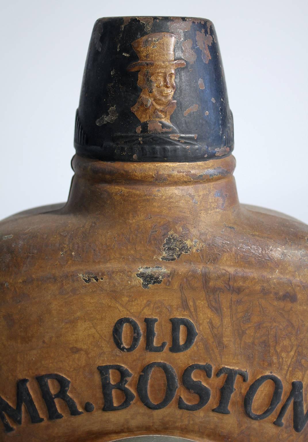 Antique Old Mr. Boston Fine Liquors Advertising Flask Clock Trade Sign 1