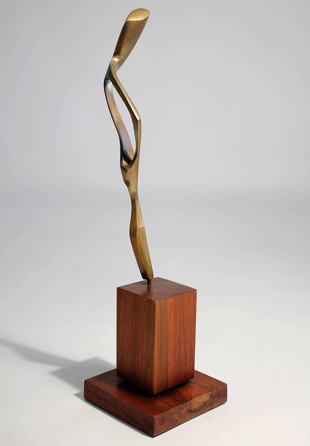 Mid-Century Modern Abstract Bronze Sculpture on Walnut Base by Bolte