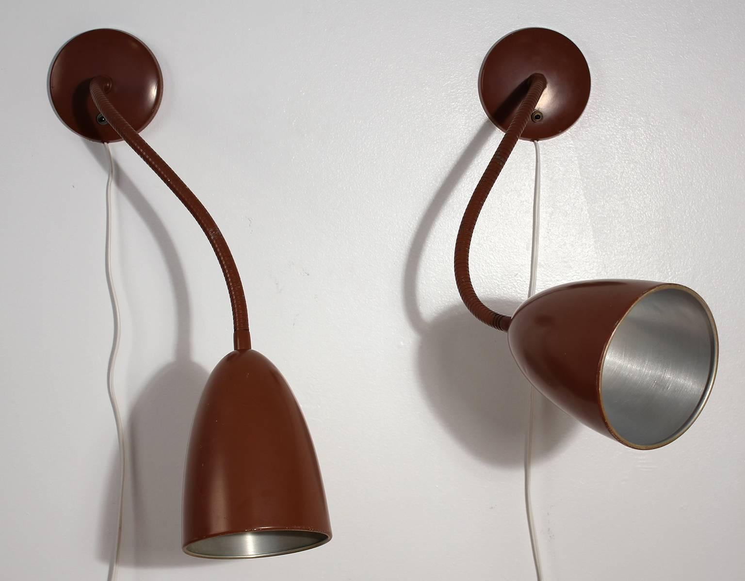 Kurt Versen Pair of Modernist Wall-Mounted Cone Lamps In Excellent Condition In San Diego, CA
