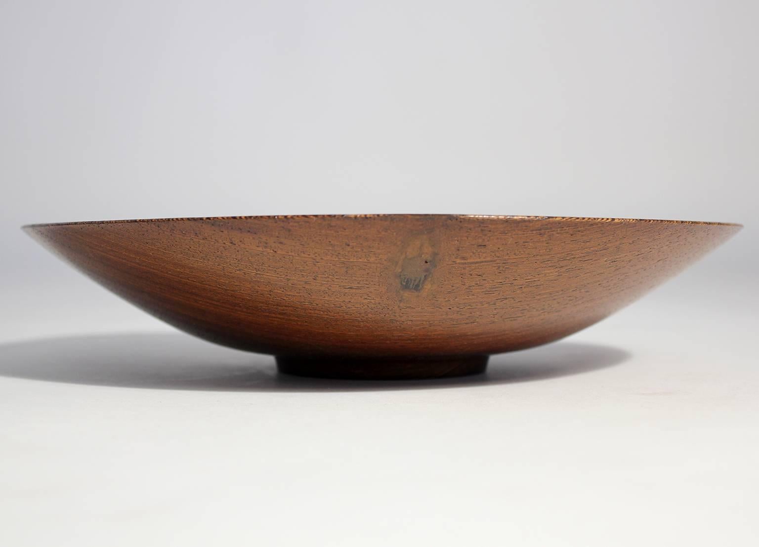 Expertly turned wood art bowl by Bob Stocksdale made of wenge wood from Africa. 10.75