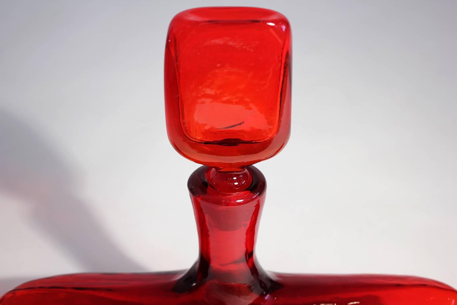 20th Century Blenko #6316 Ruby Red Glass Decanter by Wayne Husted