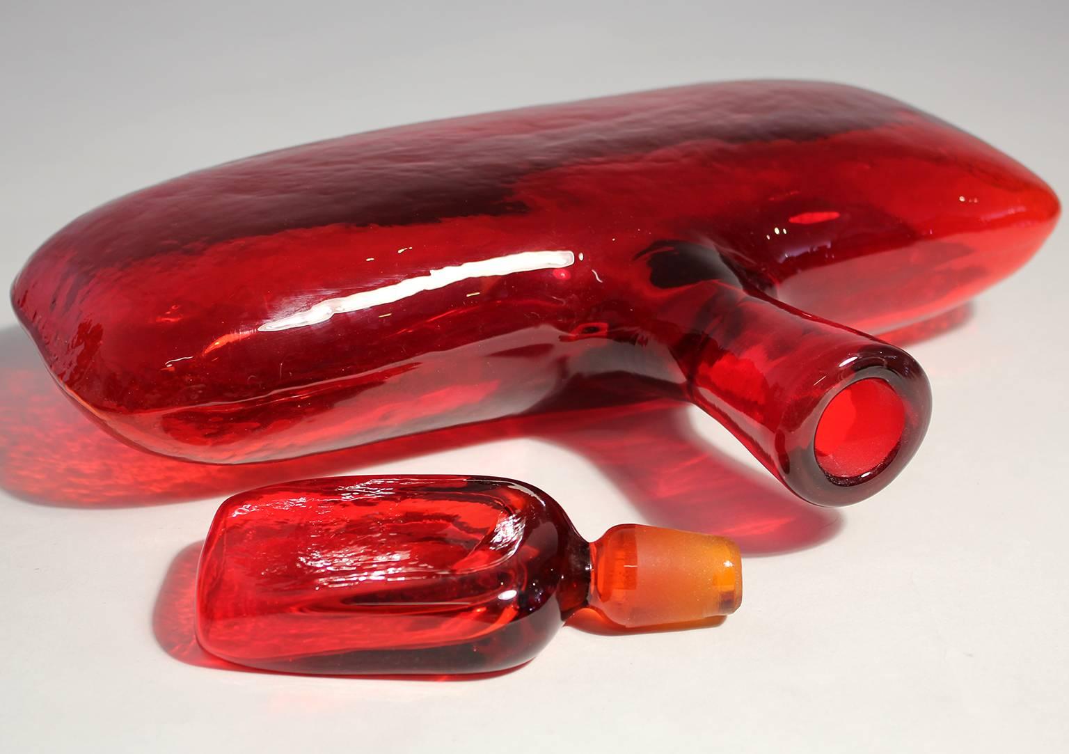 Blenko #6316 Ruby Red Glass Decanter by Wayne Husted 1