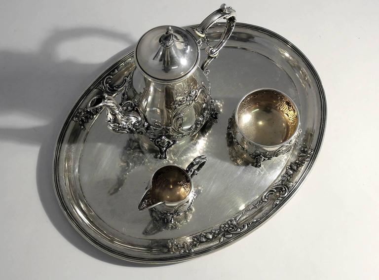 19th Century Antique Baroque H. Meyen & Co. of Berlin 800 Silver Tea Set with Tray For Sale