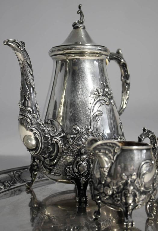 Antique Baroque H. Meyen & Co. of Berlin 800 Silver Tea Set with Tray For Sale 1