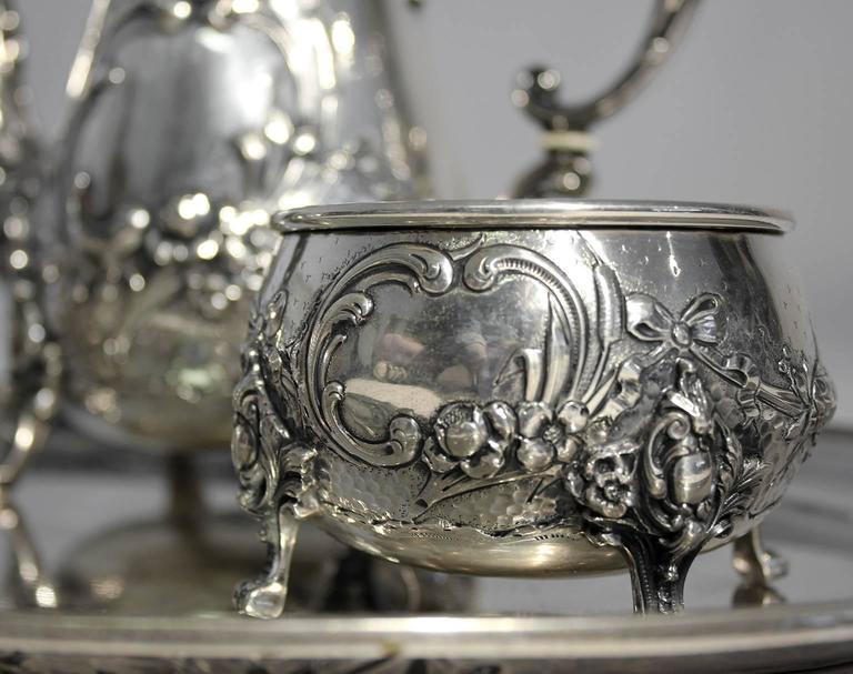 Antique Baroque H. Meyen & Co. of Berlin 800 Silver Tea Set with Tray For Sale 3
