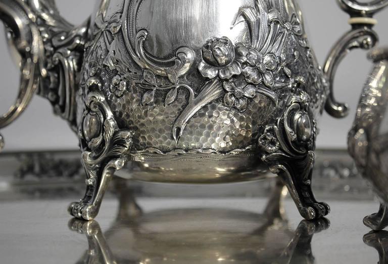 Antique Baroque H. Meyen & Co. of Berlin 800 Silver Tea Set with Tray For Sale 4