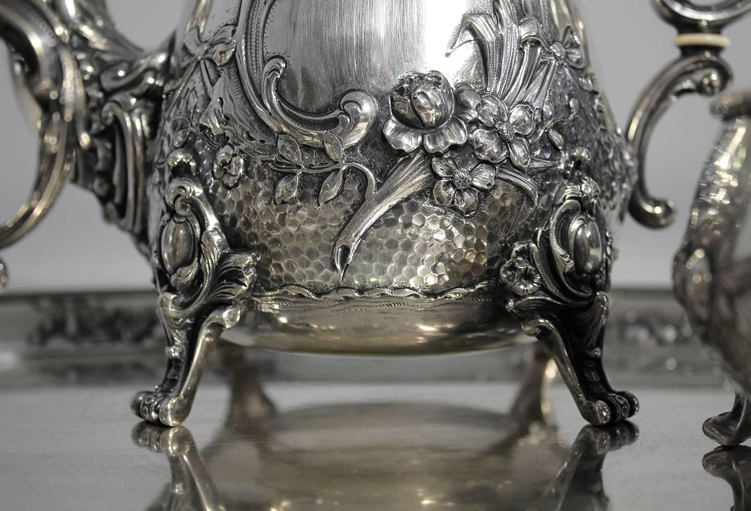 Antique Baroque H. Meyen & Co. of Berlin 800 Silver Tea Set with Tray For Sale 1