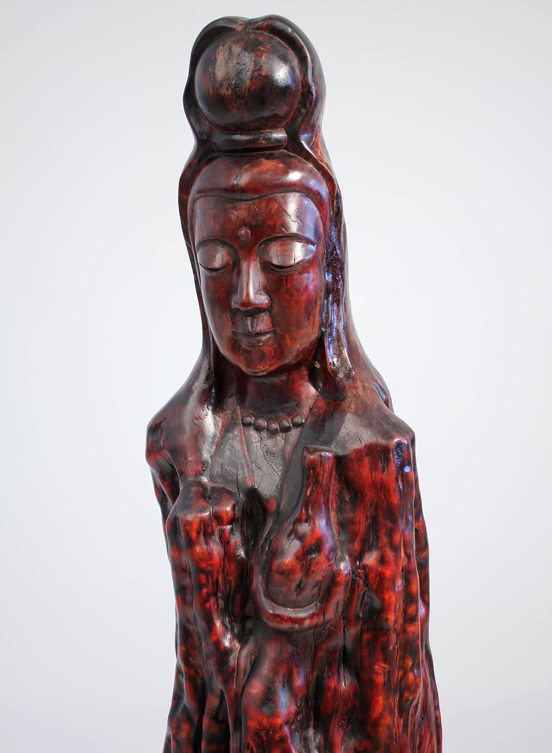Large Chinese Carved Root Wood Guan Yin Sculpture In Excellent Condition In San Diego, CA