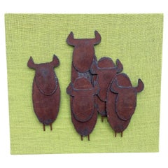 1960's Peter Pepper Abstract Metal Charging Bulls Wall Hanging Art Sculpture