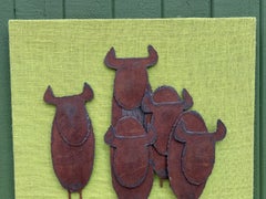 1960's Peter Pepper Abstract Metal Charging Bulls Wall Hanging Art Sculpture