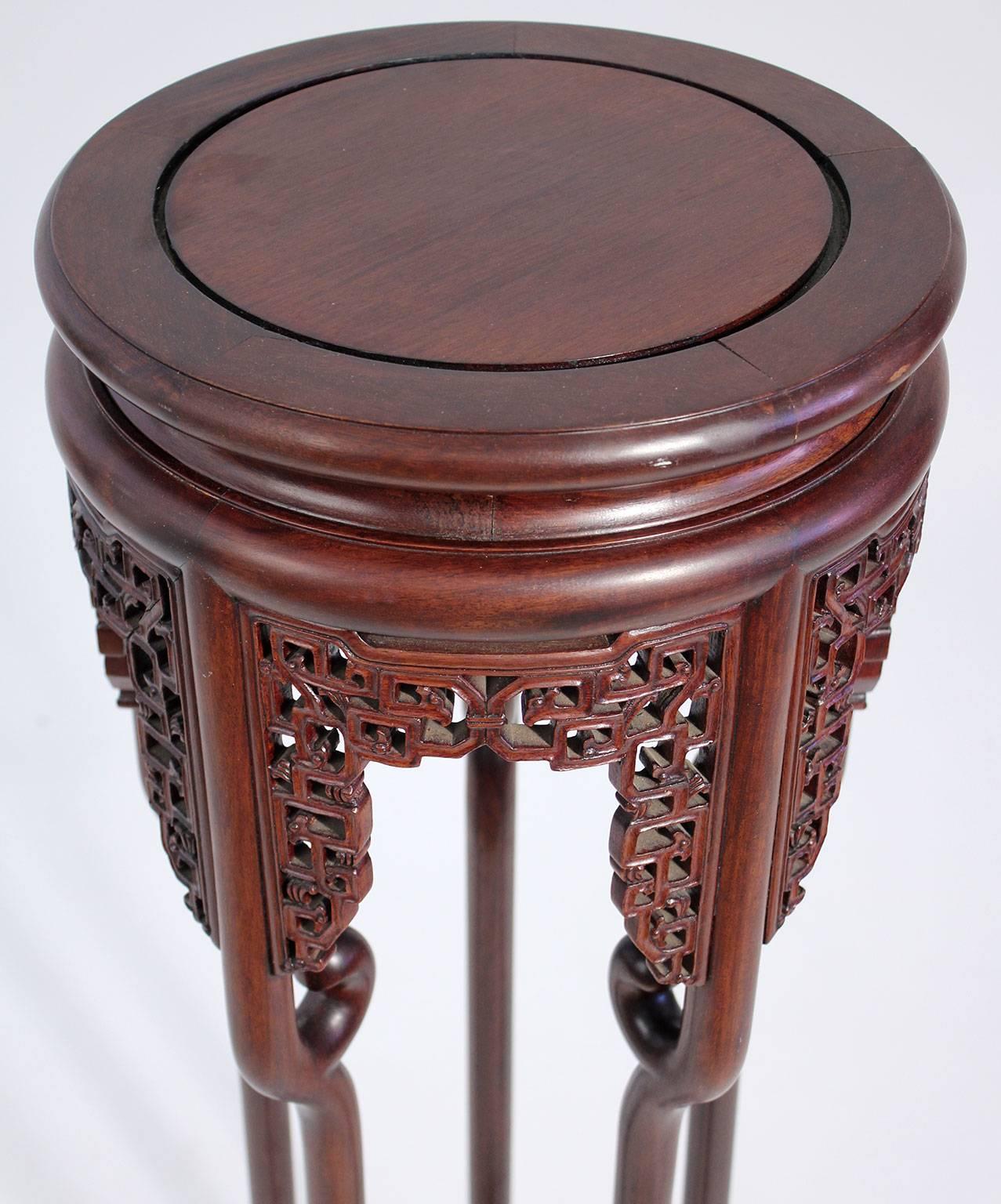 Antique Chinese Carved Rosewood Floor Plant Stand In Excellent Condition In San Diego, CA