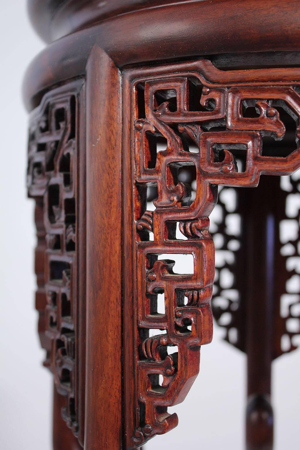 Antique Chinese Carved Rosewood Floor Plant Stand 2