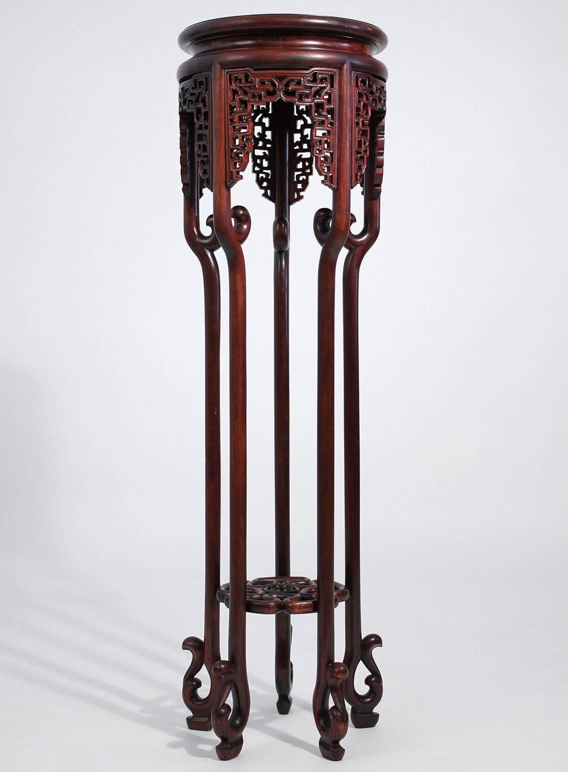 Antique Chinese Carved Rosewood Floor Plant Stand 3