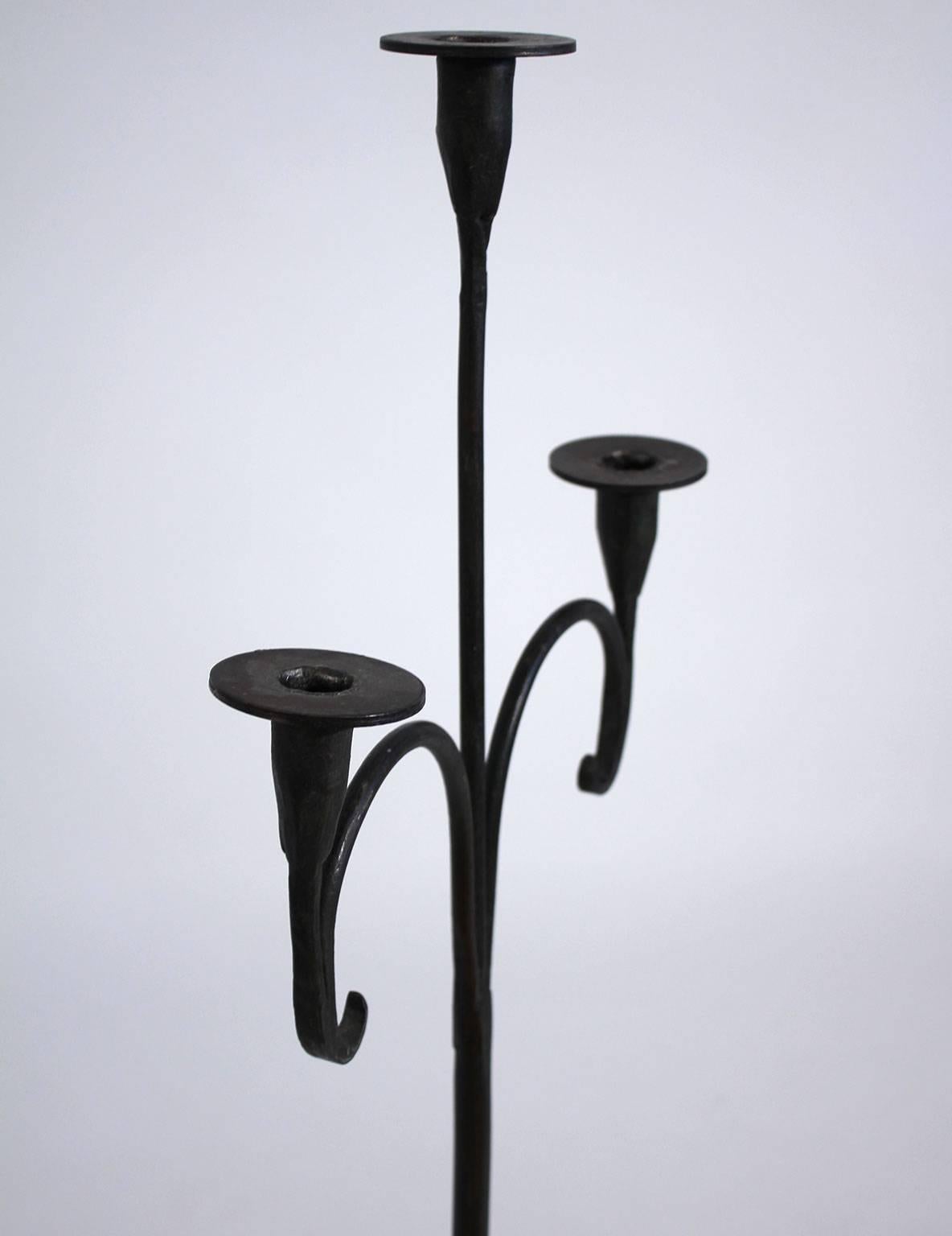 Rancho Monterey Wrought Iron Standing Candelabra In Excellent Condition In San Diego, CA