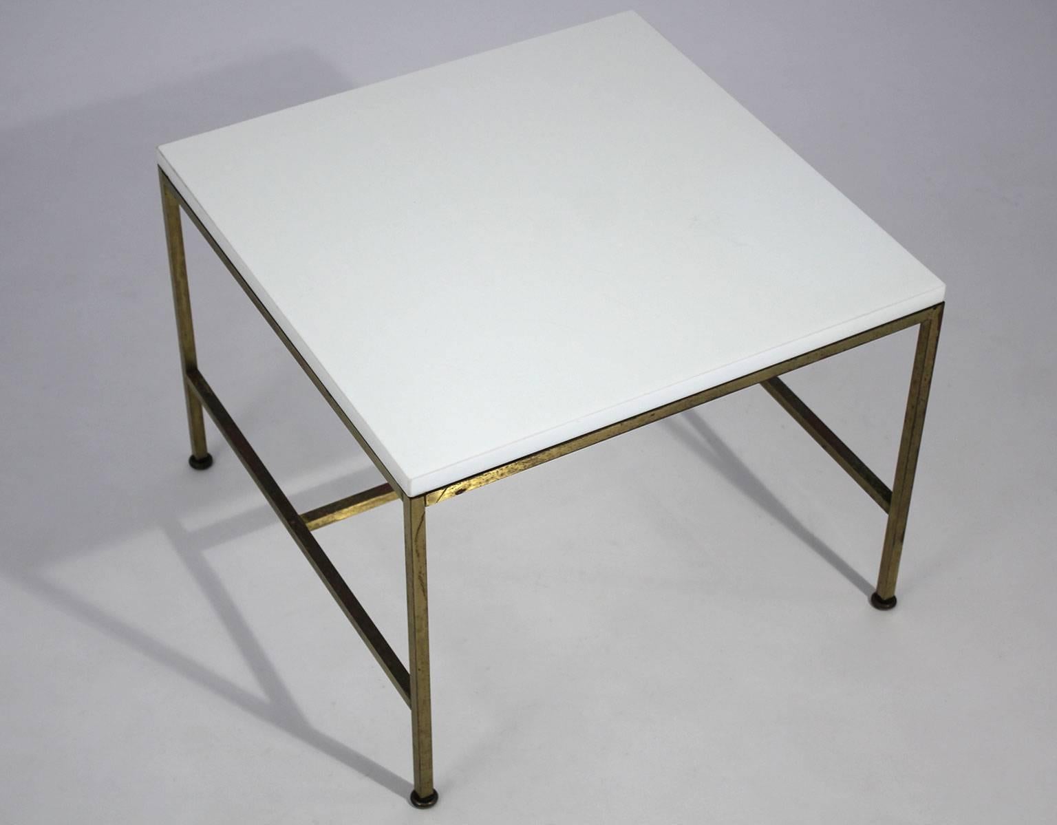 Mid-Century Modern Paul McCobb for Calvin Brass Side Table with Vitrolite Glass