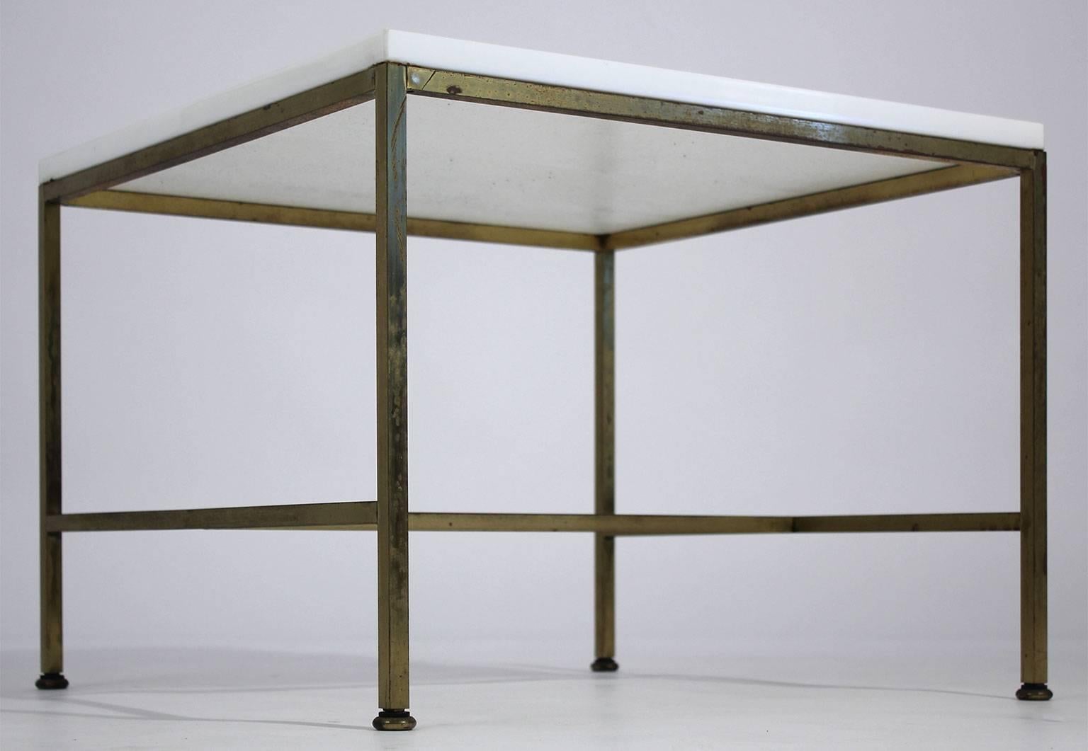 Paul McCobb for Calvin Brass Side Table with Vitrolite Glass In Excellent Condition In San Diego, CA