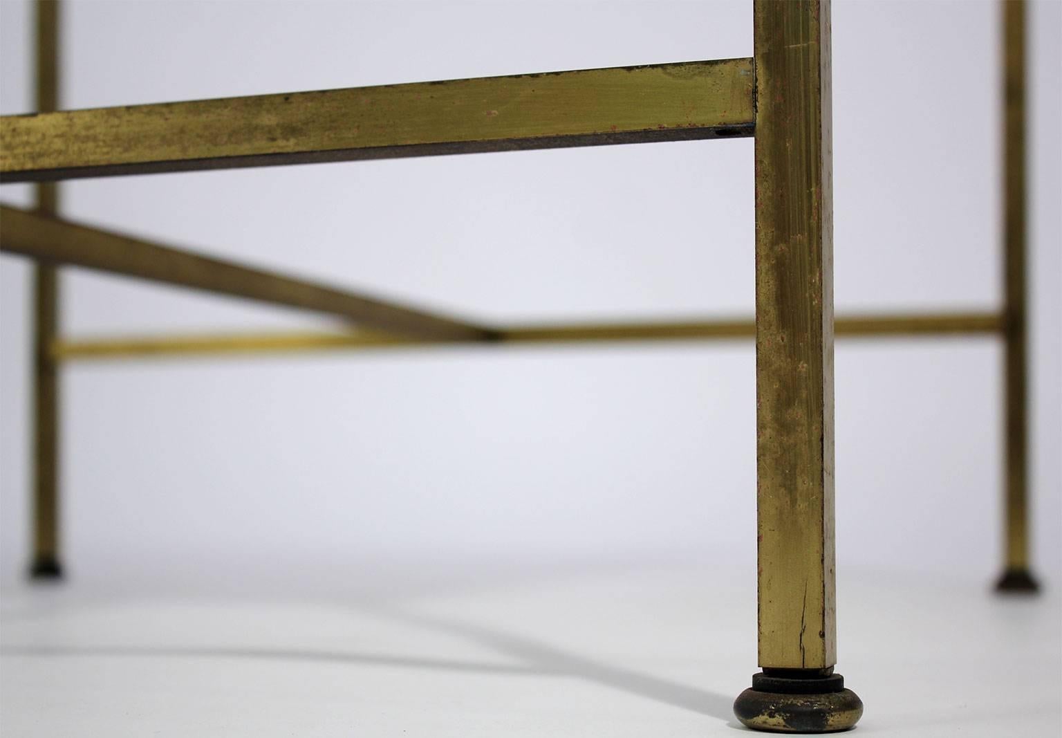 Mid-20th Century Paul McCobb for Calvin Brass Side Table with Vitrolite Glass