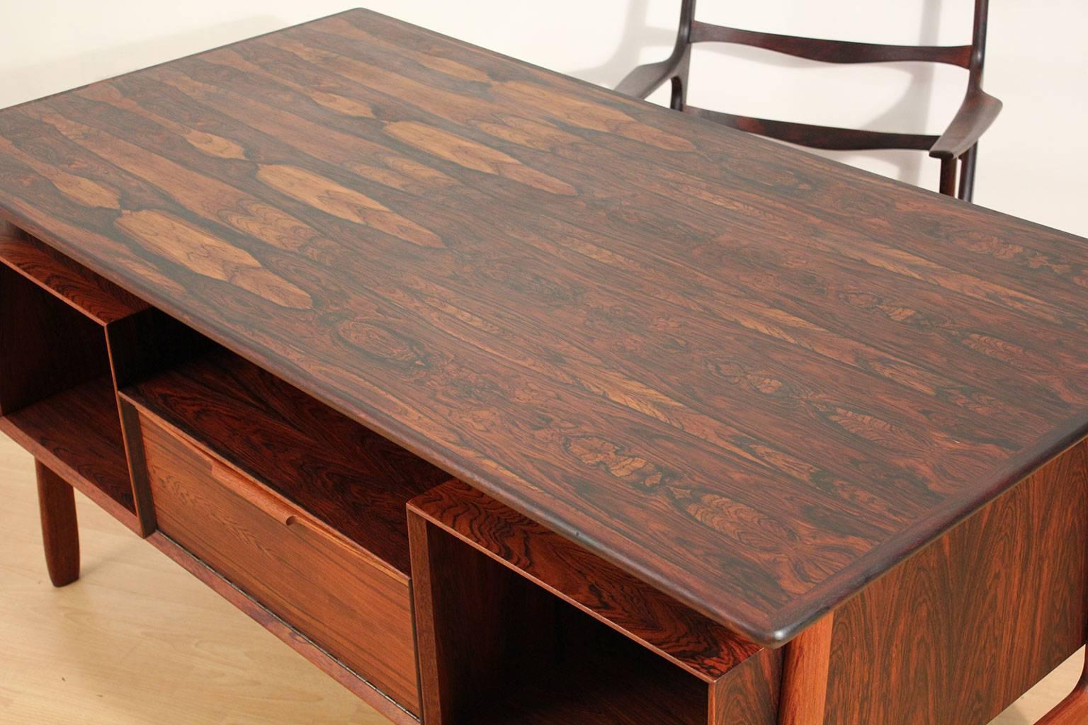 Danish Rosewood Executive Desk and Chair Designed by Gunni Omann In Excellent Condition In San Diego, CA
