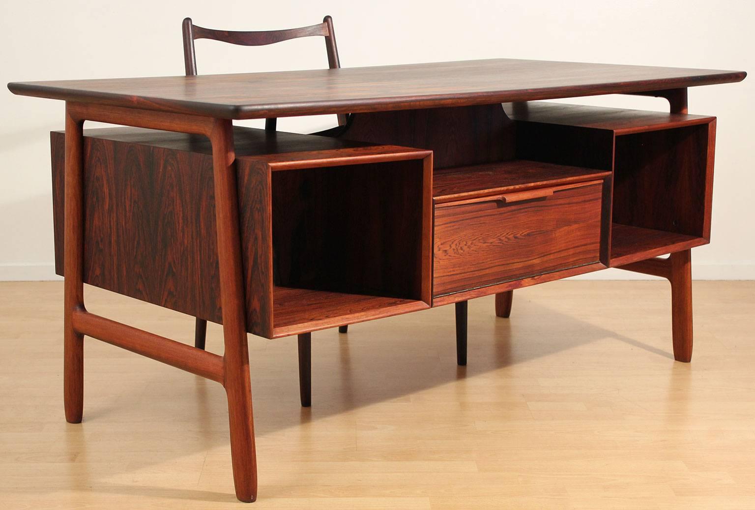 Mid-20th Century Danish Rosewood Executive Desk and Chair Designed by Gunni Omann