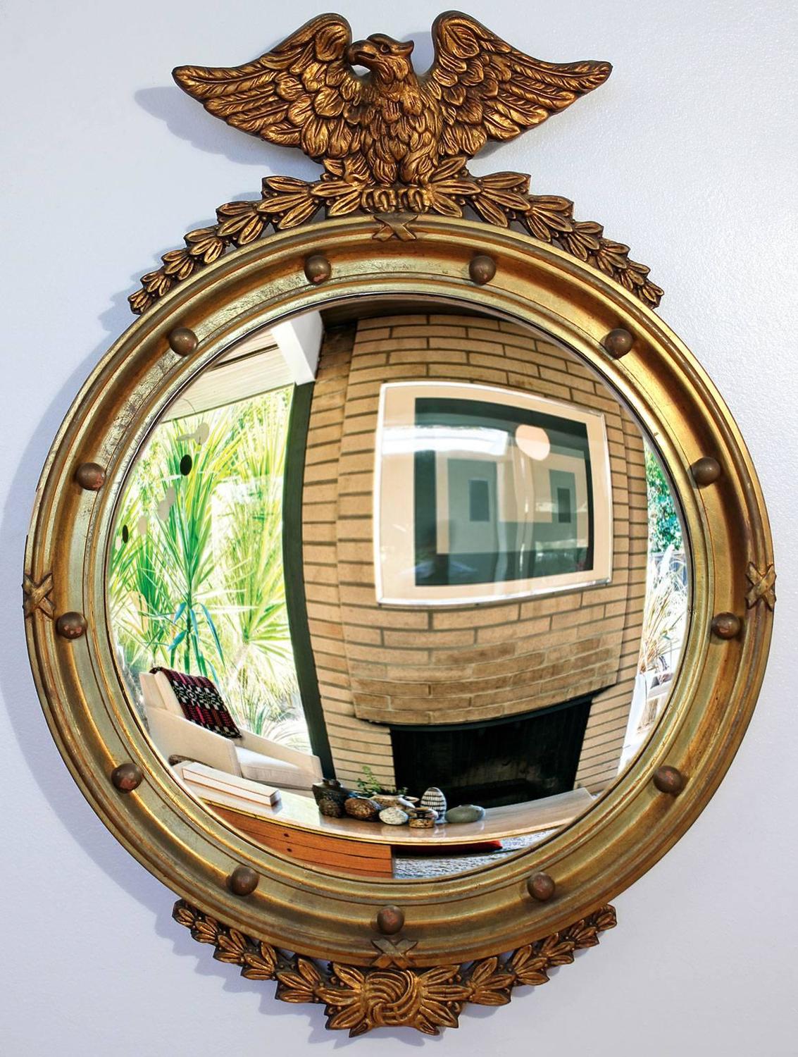 Antique Federal Eagle Gold Giltwood Frame with Convex Mirror For Sale at 1stdibs
