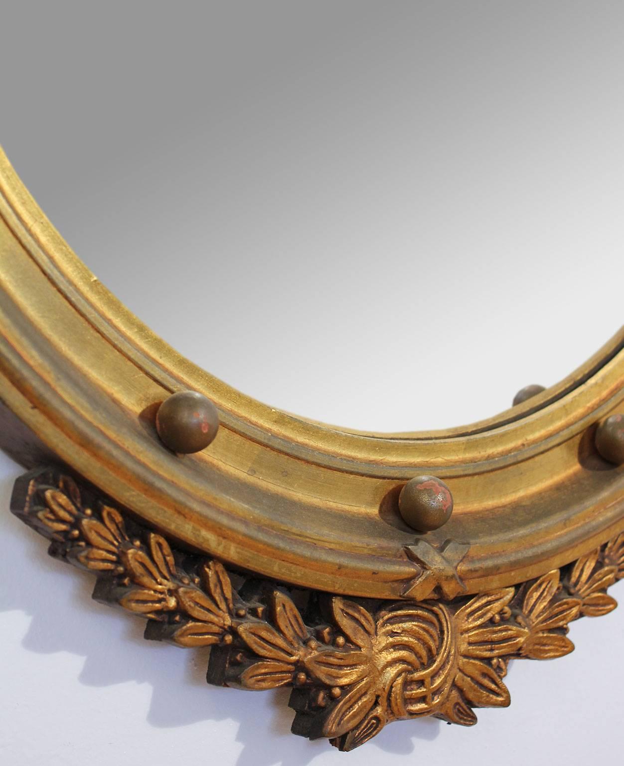 19th Century Antique Federal Eagle Gold Giltwood Frame with Convex Mirror