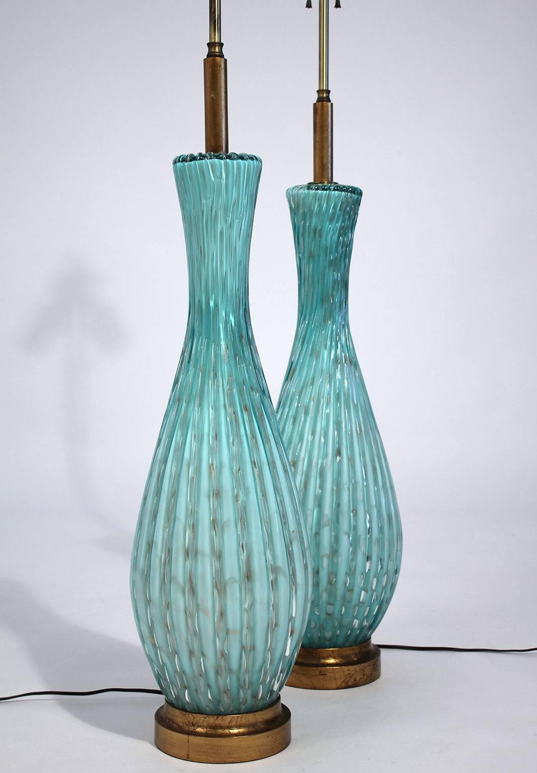 20th Century Murano Bullicante Pair of Lamps with Original Shades Alfredo Barbini