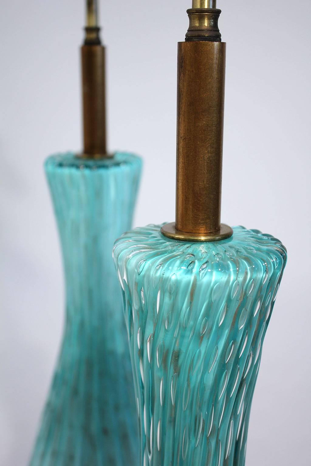 Murano Bullicante Pair of Lamps with Original Shades Alfredo Barbini 2
