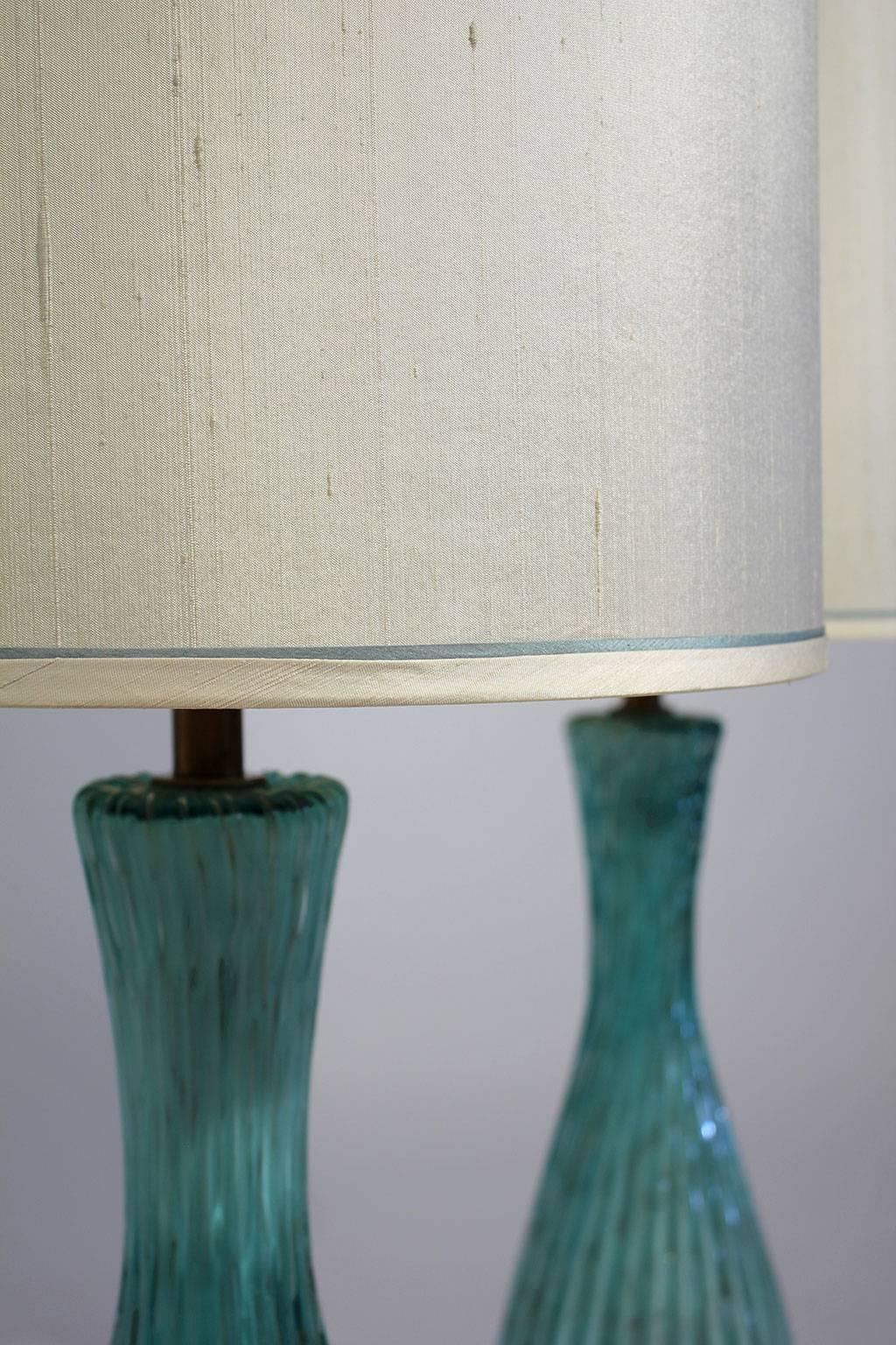 Murano Bullicante Pair of Lamps with Original Shades Alfredo Barbini 4