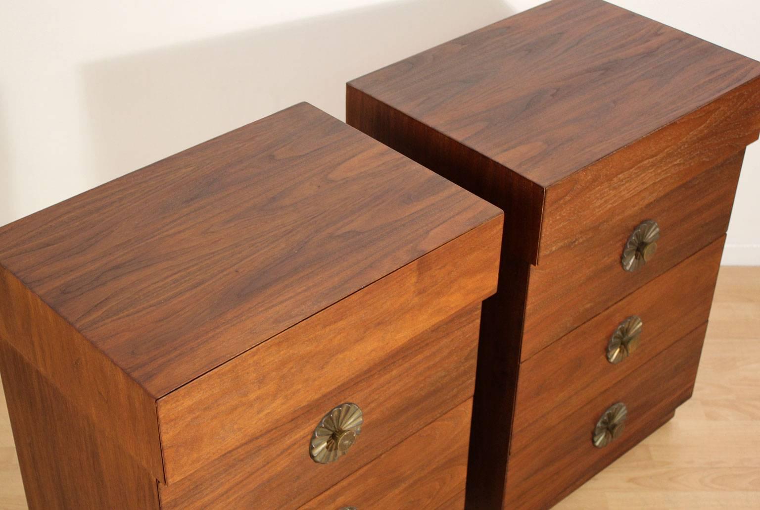 American Tall Modernist Walnut End Tables Nightstands