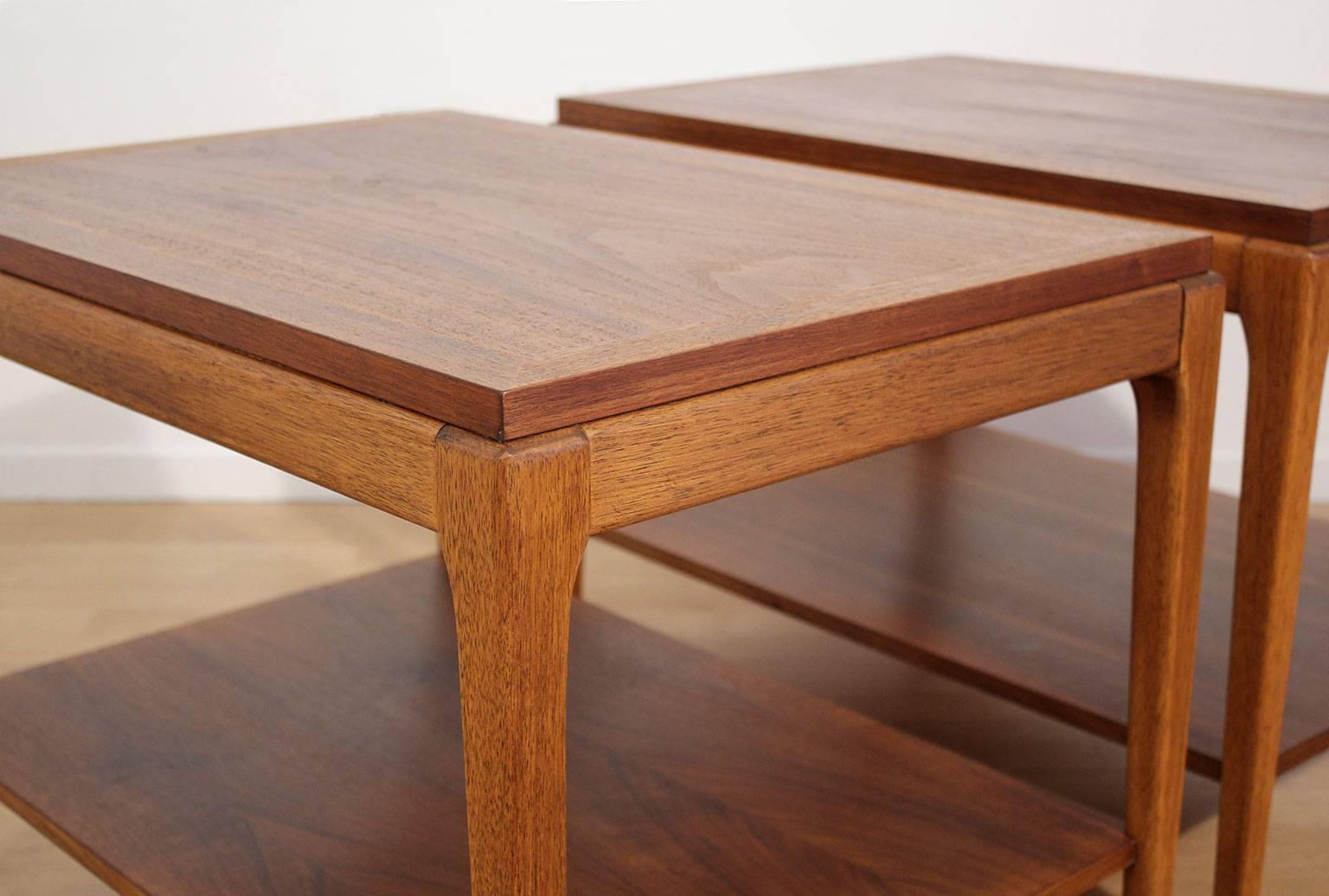 American Pair of Lane Walnut Modernist End Tables